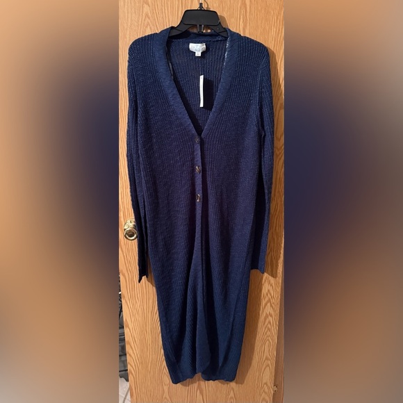Francesca's Collections Deep Blue Knit Cardigan Long - Picture 2 of 6